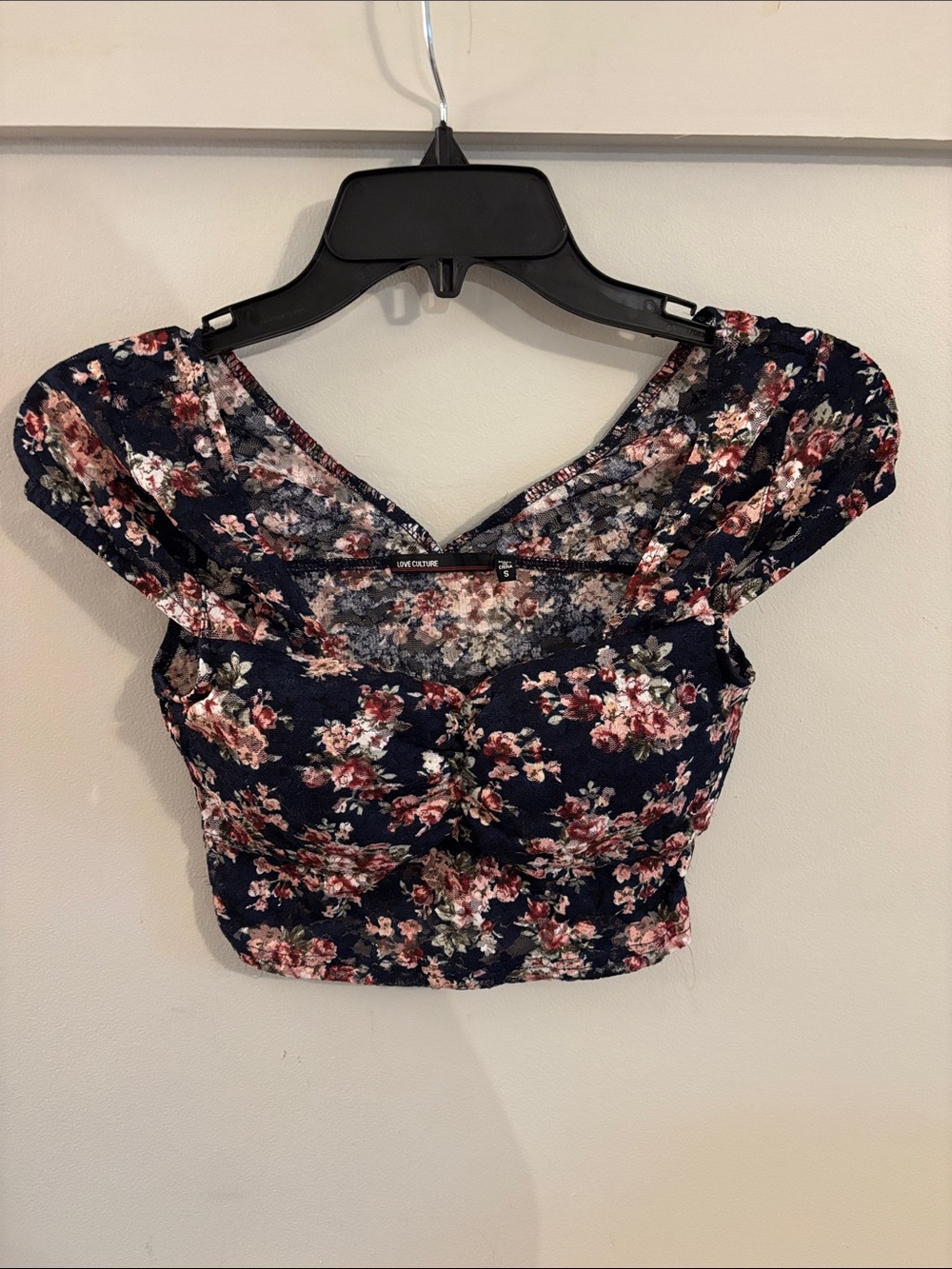 Navy Floral Sweetheart Crop Top